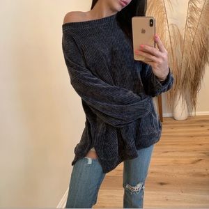 🔁 Charcoal Chenille Waffle Knit Top